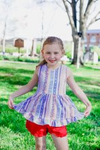 Load image into Gallery viewer, Spring Red, White &amp; Blue Ruffle Floral Tank