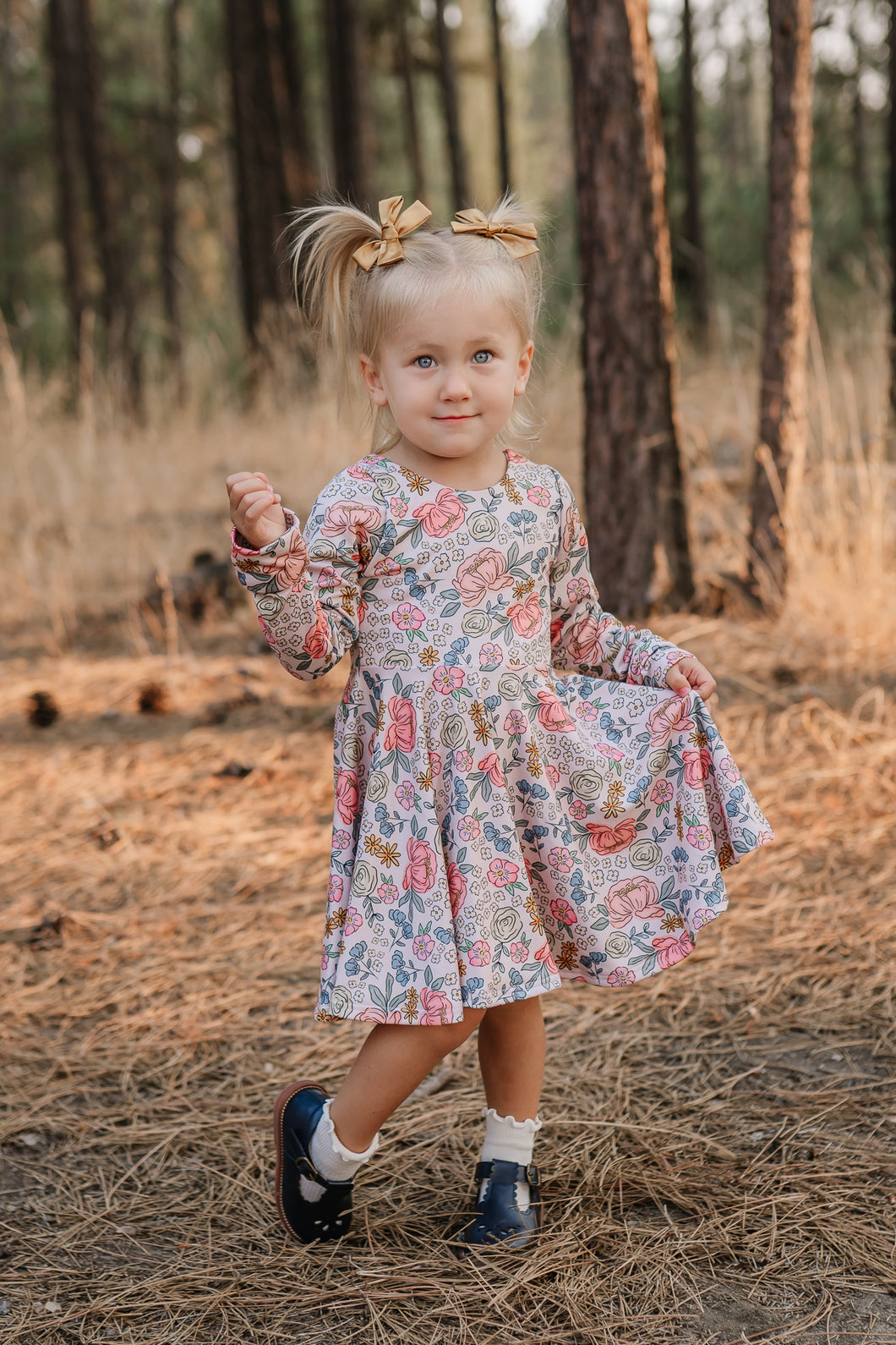 Fall Doodle Floral Twirl Dress