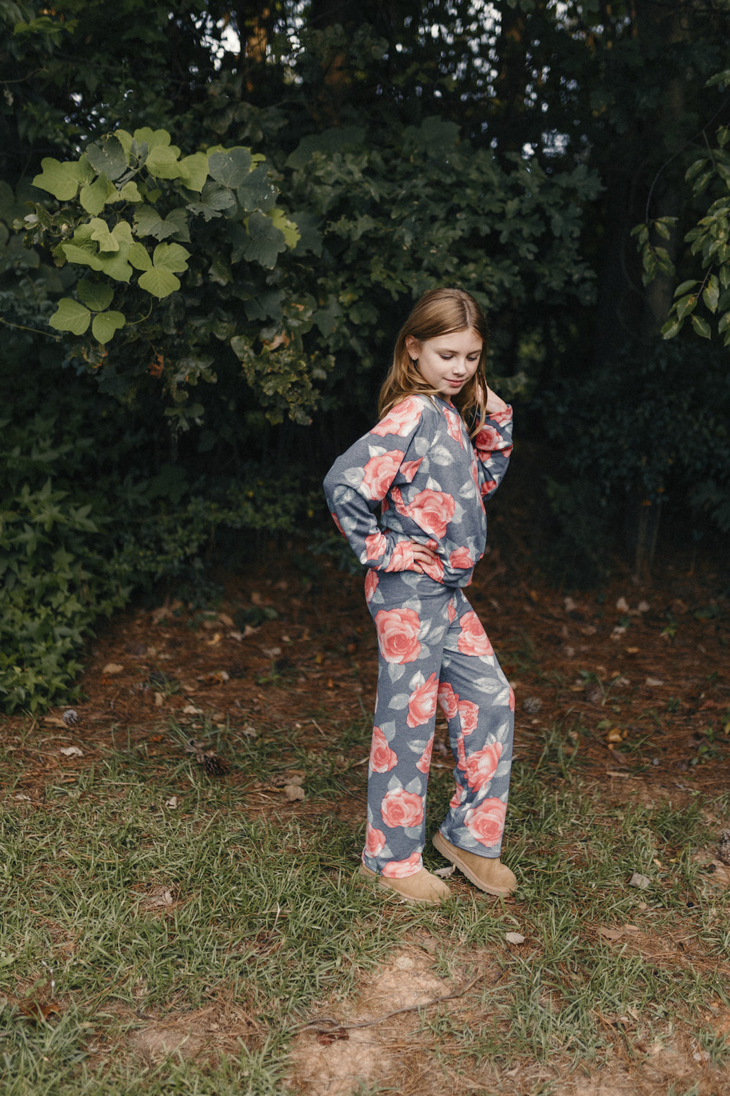 Fall Navy Floral Cozy Pants