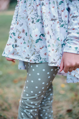 Olive Dot Fall Leggings or Bells
