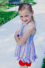 Load image into Gallery viewer, Spring Red, White &amp; Blue Ruffle Floral Tank