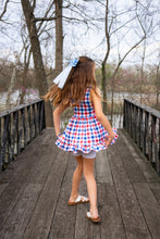 Load image into Gallery viewer, Spring Gingham Red, White &amp; Blue Ruffle Top