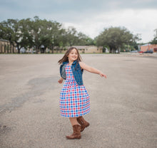 Load image into Gallery viewer, Spring Red, White &amp; Blue Gingham Dress