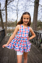 Load image into Gallery viewer, Spring Gingham Red, White &amp; Blue Ruffle Top