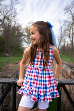 Load image into Gallery viewer, Spring Gingham Red, White &amp; Blue Ruffle Top