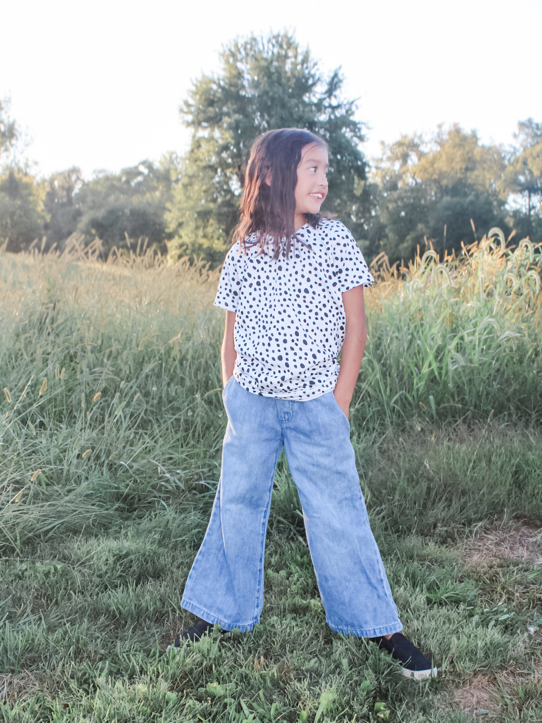 Heather Grey & Black Dot Fall Tee