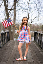 Load image into Gallery viewer, Spring Gingham Red, White &amp; Blue Ruffle Top