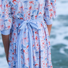 Load image into Gallery viewer, Spring Red, White &amp; Blue Bows Tie-Back Dress