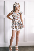 Load image into Gallery viewer, Ribbed Floral Flutter Sleeve Peplum Spring