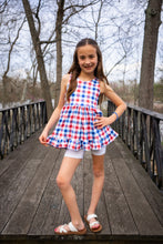 Load image into Gallery viewer, Spring Gingham Red, White &amp; Blue Ruffle Top