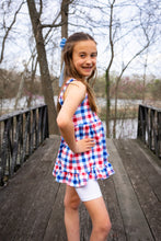 Load image into Gallery viewer, Spring Gingham Red, White &amp; Blue Ruffle Top