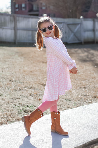 Blush Gingham Fall Tunic Dress