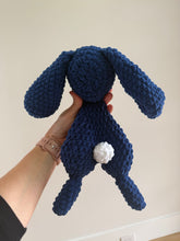 Load image into Gallery viewer, Mila’s Crochet Creations— Navy Snuggler Bunny (SMALL)